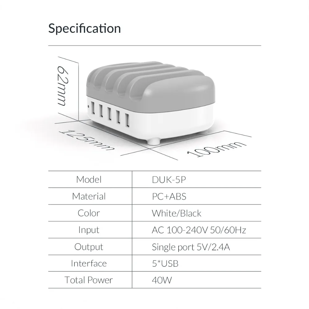 ORICO, USB зарядное устройство, 5 портов, USB док-станция с держателем, usb зарядка для смартфона, планшета, ПК для дома, общего пользования, 40 Вт, 5V2, 4*5