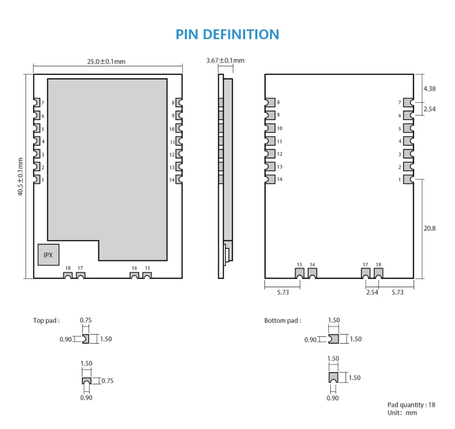 SX1262 LoRa 868MHz 915MHz 30dBm SMD беспроводной приемопередатчик E22-900T30S IPEX отверстие для штампа 1W дальние расстояния TCXO передатчик приемник