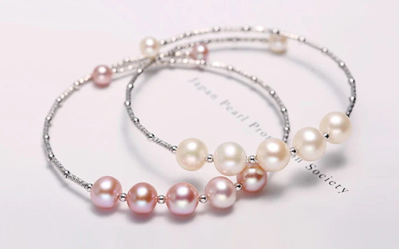 925 sterling silver tube beads pearls elastic memory bangles (9)