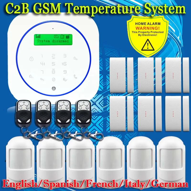 Free shipping.Temperature GSM Alarm System LCD Display SIM Smart Home Burgular Security Alarm Built-in Siren 99 Wireless Zone
