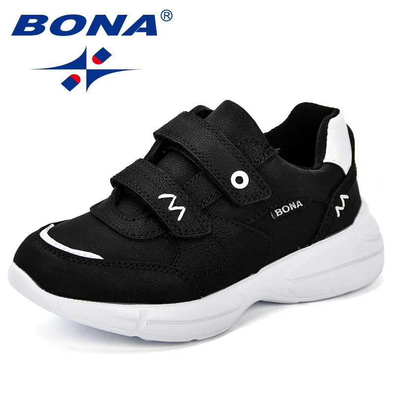 BONA/Новая детская повседневная обувь; модная детская дышащая обувь для отдыха; сезон весна-осень; кроссовки для мальчиков и девочек; обувь с удобной подошвой - Цвет: Black