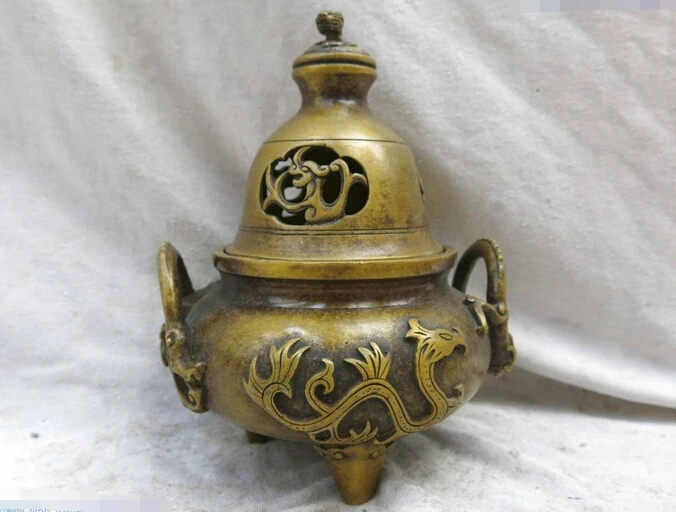 

wholesale factory brass censer China copper dragon cucurbit incense burner sculpture Statue