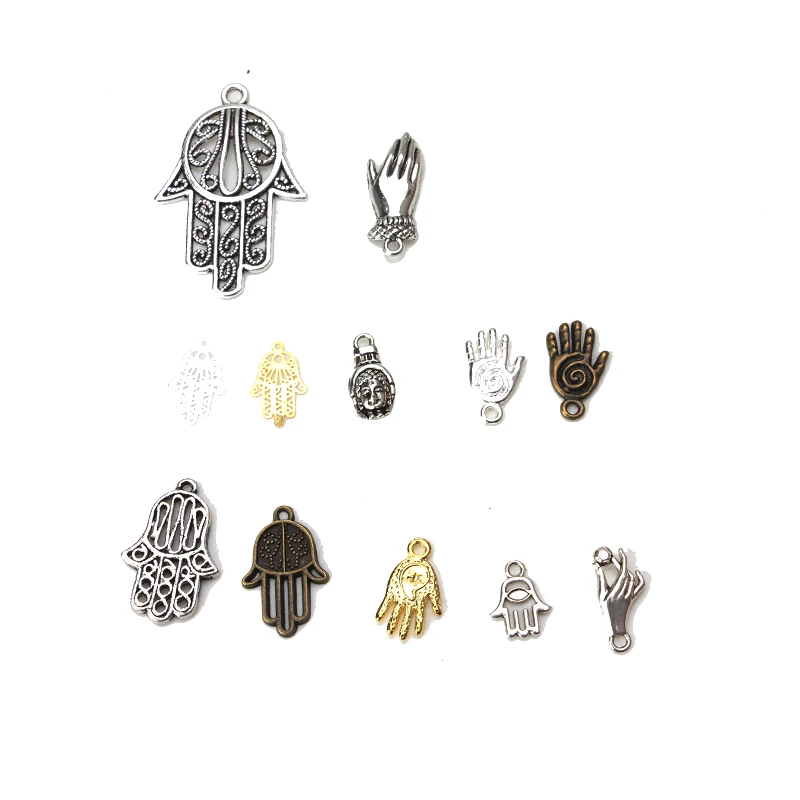 

5pcs/lot 36*10mm 12 style fatima hamsa hand charms pendant jewelry fitting women diy evil eye hand bracelet necklace accessories