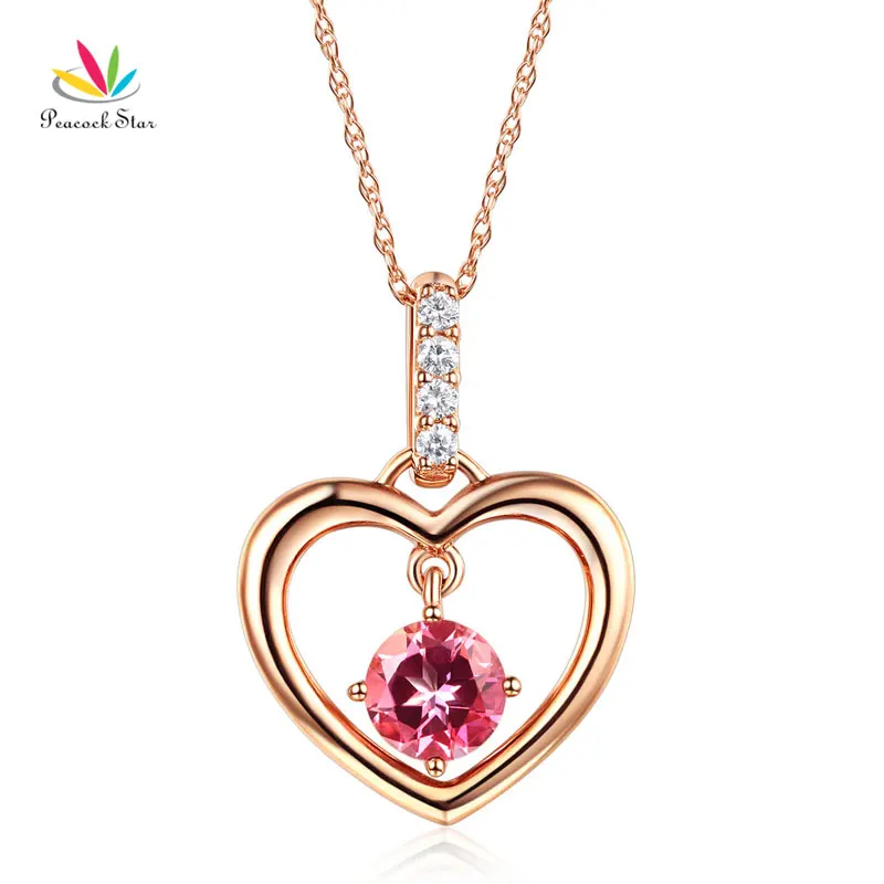 

Peacock Star Fine 14K Rose Gold Pink Topaz Heart Pendant Necklace 0.04 Ct Diamond