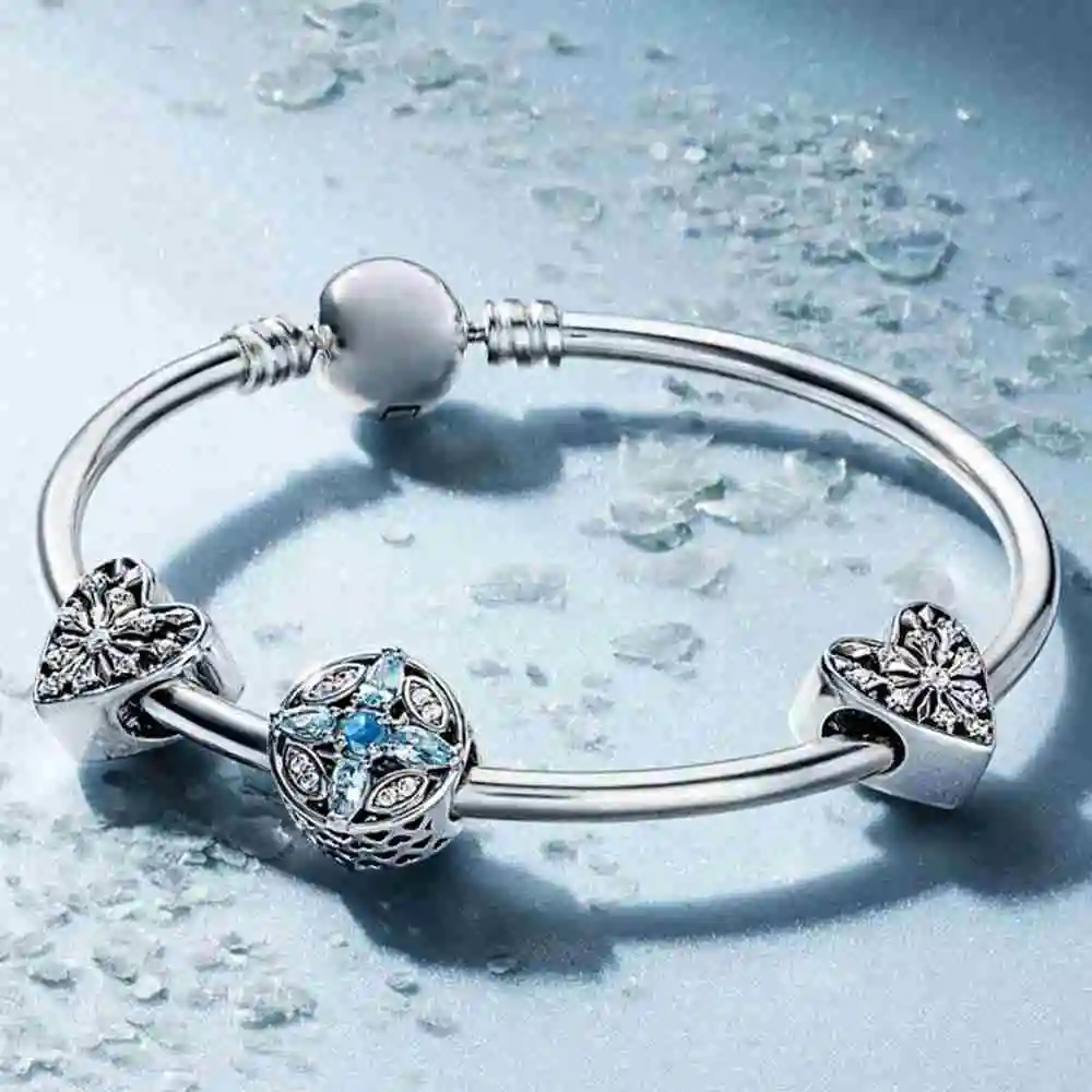 

Kaliyah 925 Sterling Silver 1:1 Moments Charm Phosphorus Heart Grains Bracelet Winter Ice Crystal Set