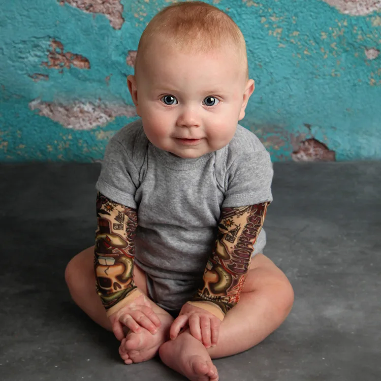 

2018 Newborn Fashion jumpsuit tattoo sleeves rock baby boy romper infant girls jumpsuit long sleeves baby clothes