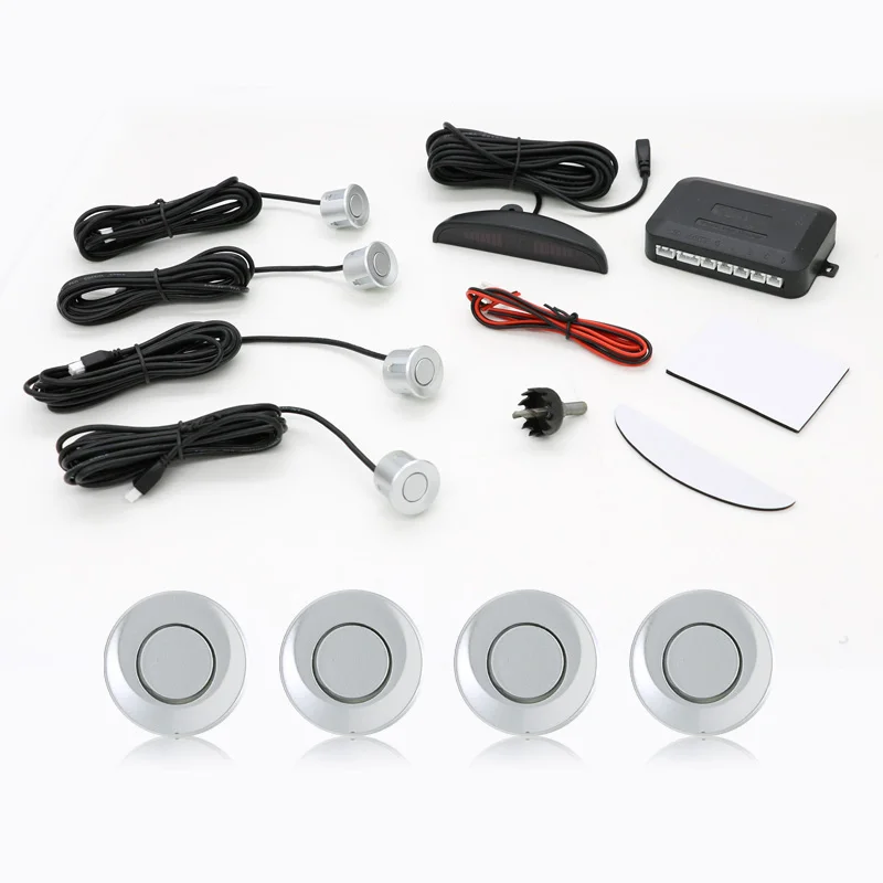 Car Parking Sensors Parktronics 4 Black/silver/white 13mm Adjustable Flat Sensors Reverse Backup Radar Sound Buzzer