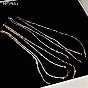 

NAWEILY Extra Long Tassel Earrings Shine Crystal Earring For Women Gold Silver Color Earring Party Skirt Accessories Earrings