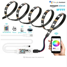 5vusb RGB Светодиодные ленты 5050 SMD Wi-Fi музыки Alexa 5 V Ambilight гибкий светодиодный Подсветка набор для телевизора плоский ЖК экран настольный компьютер светодиодный ТВ