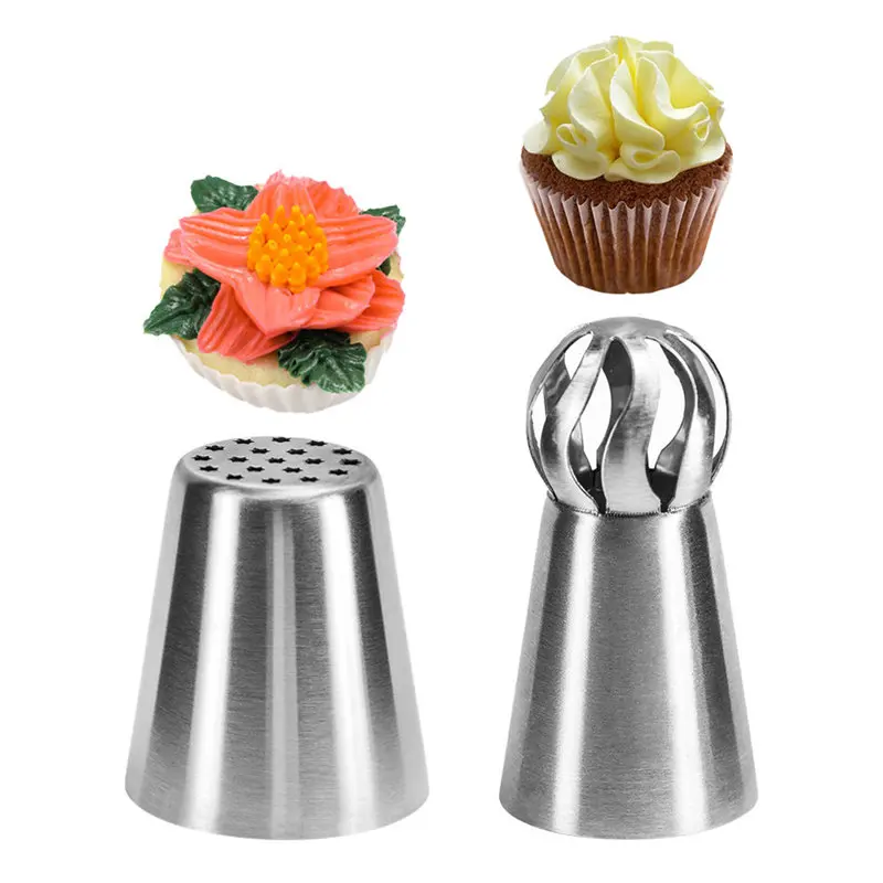 

2pc/set Sphere Cake Cream Nozzle Cake Decorator Stainless Steel Icing Piping Russian Nozzle Cream Mouth Dessert Decorator