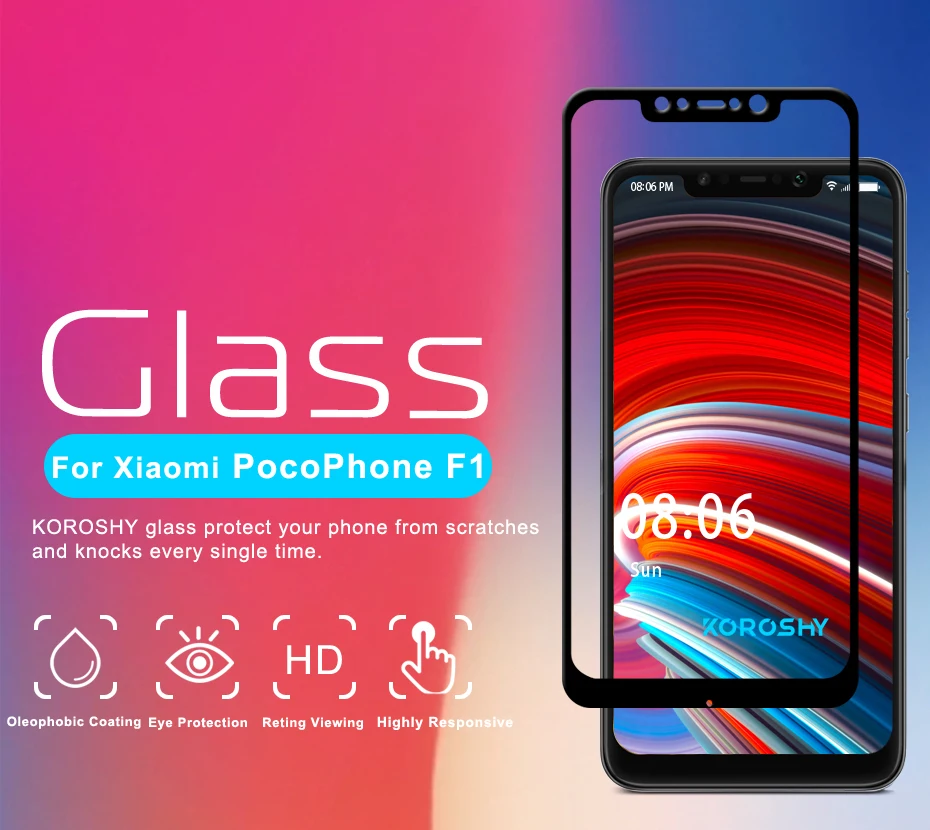 KOROSHY 9H Tempered Glass for Xiaomi PocoPhone F1 Xiomi Poco F1 Screen Protector Full Cover 2.5D Protective Safety Glass Film (4)