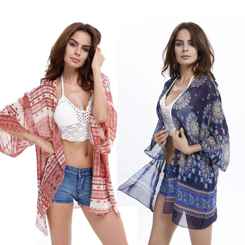 Женская шифоновая Пляжная накидка с открытым стежком кафтан женское летнее