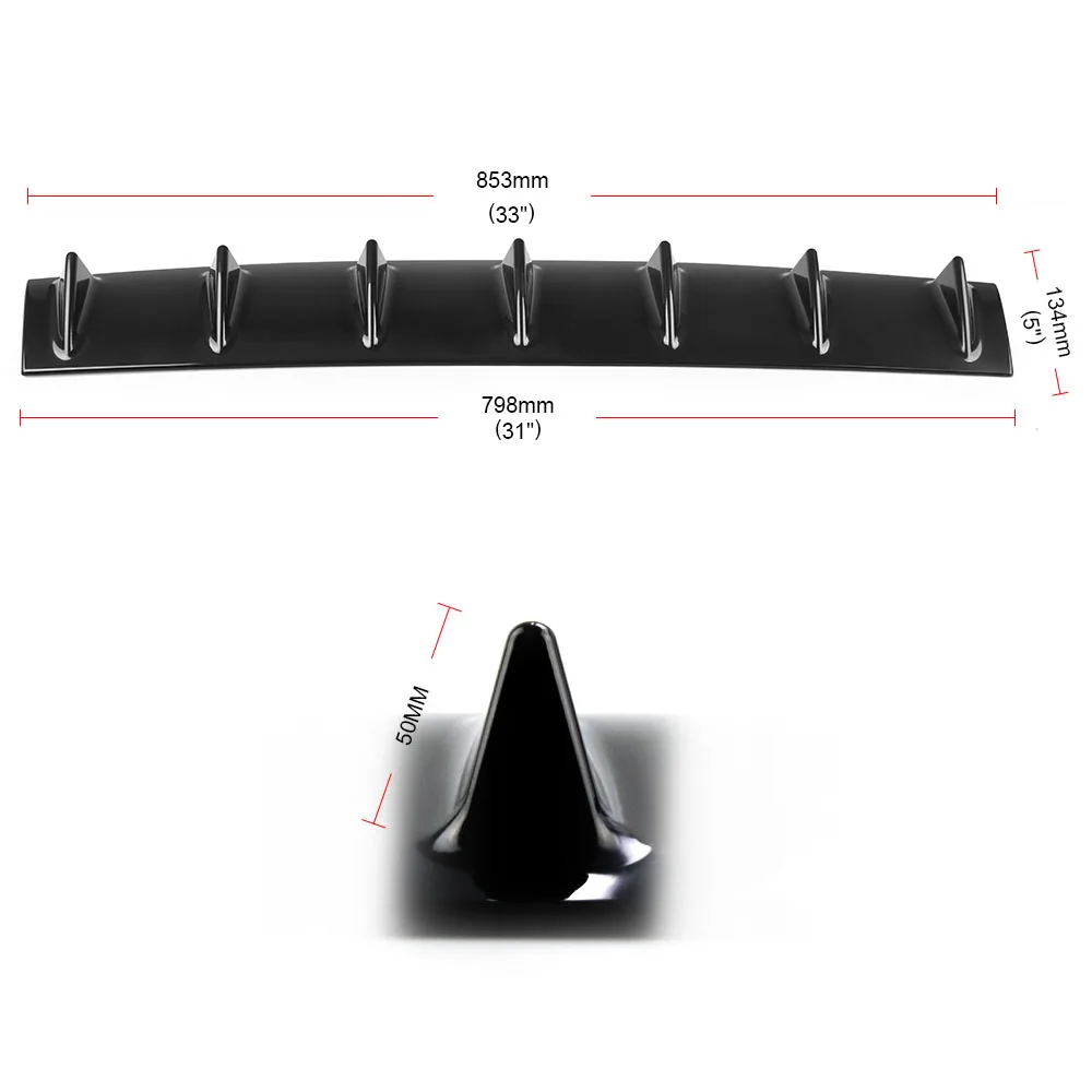 Universal Car Rear Bumper Lip Diffuser 7 Fin Shark Fin Style Car Back Bumper Spoiler Lip Splitter Car-Styling ABS Plastic Top