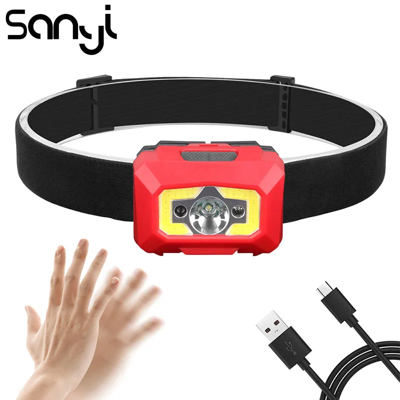 

SANYI Motion Sensor Hands free Headlight Built-in Battery Waterproof Flashlight Head LED Head Lamp 5 Modes Portable Lantern