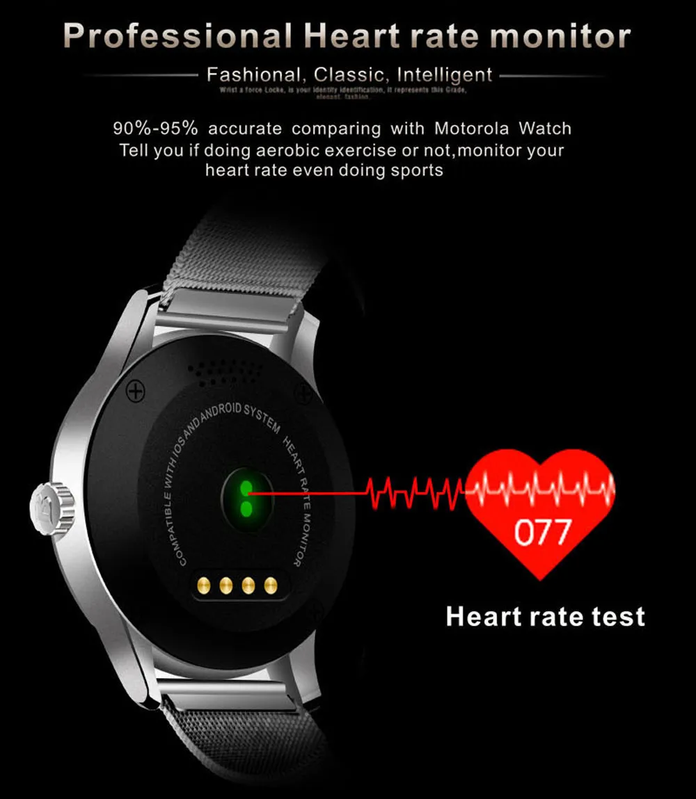 Makibes K88H Bluetooth Smart Watch Classic Health Metal Smartwatch Heart Rate Monitor for Android ISO Phone Remote Camera Clock 9