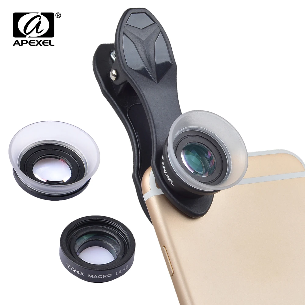 APEXEL mobile phone Lens 2 in 1 12X Macro&24X Super Macro Camera Lens