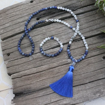 

8mm Natural Stone Beads, Sodalite, Quartz Rutilated, JapaMala Sets, Spiritual Jewelry, Meditation, Inspirational, 108 Mala Beads