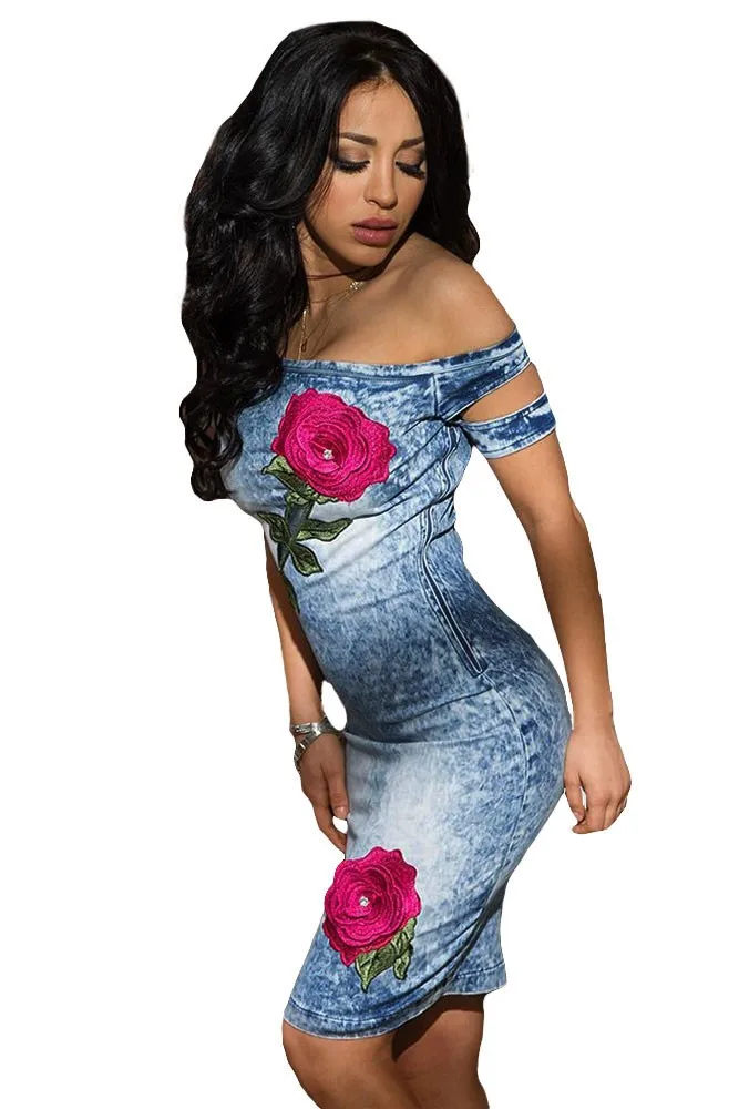 Rose-Embroidered-Off-Shoulder-Midi-Denim-Dress-LC61224-5-2