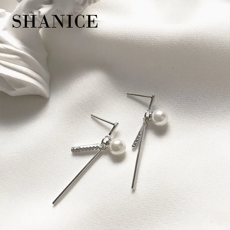 

SHANICE Geometric 925 Silver Stunning AAA Grade CZ Wedding Drop Shell Pearls earrings pin luxury dangle bridal Bridesmaids