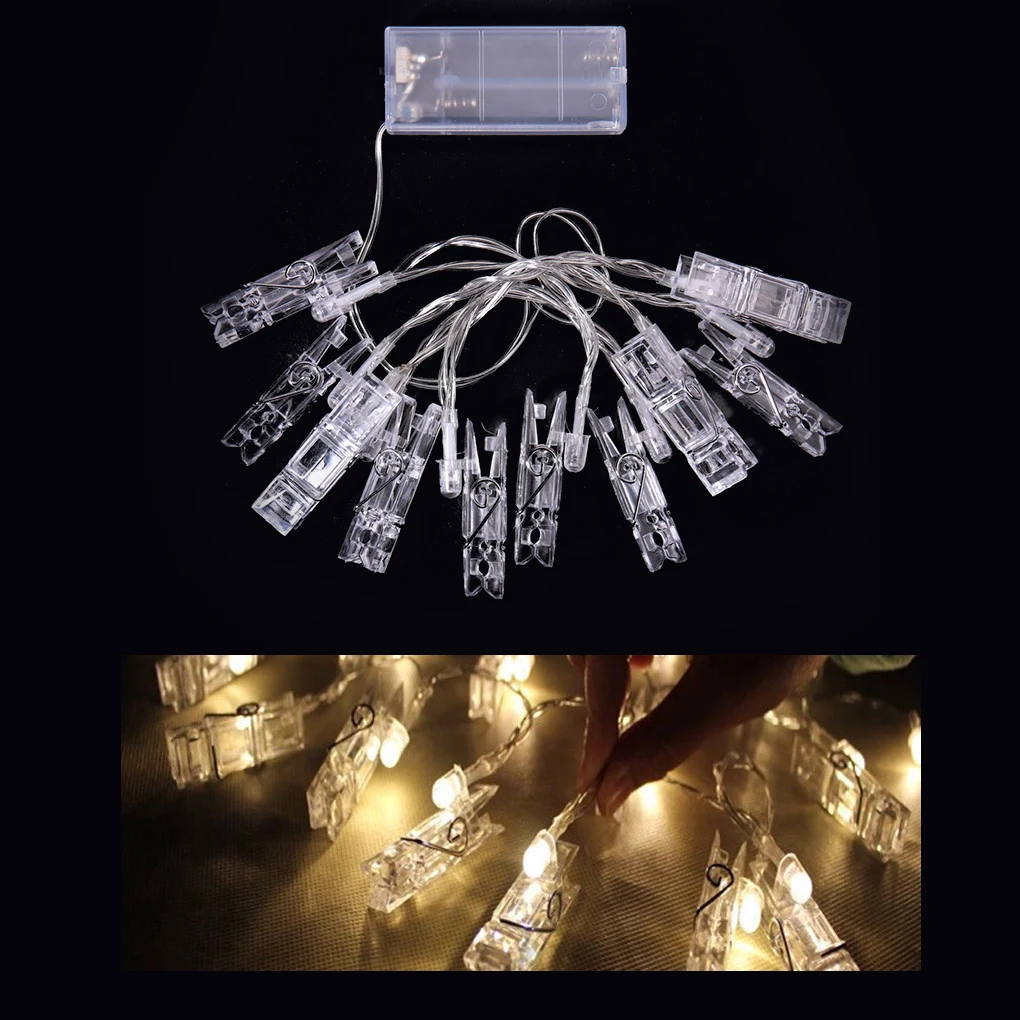 

1.2M/2.2M/4.2M 10/20/40 LED Clip String Lights Photos Pictures Clips Lampe Battery Powered Party Home Decor 9 colors