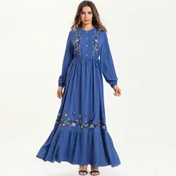 Длинный рукав, мусульманский халат платье с вышивкой с длинными Абаи марокканский Восточный халат с поясом из г. Дубай мусульманских