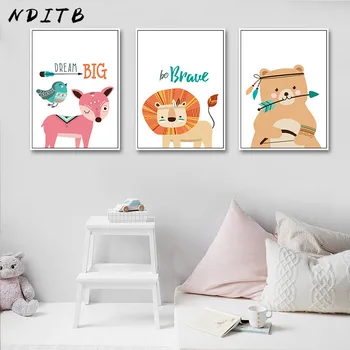 

Cartoon Canvas Wall Art Decor Poster Nursery Print Woodland Animal Painting Nordic Kids Decoration Pictures Baby Bedroom Decor