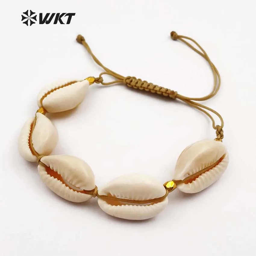 

WT-B402 Wholesale natural cowrie shell bracelets 5pcs cowries of each bracelet with rope chains female jewelry gift 10pcs/lot