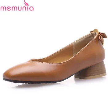 

MEMUNIA 2019 newest women pumps square toe spring summer shoes slip on bowknot comfortable casual shoes woman big size 33-46