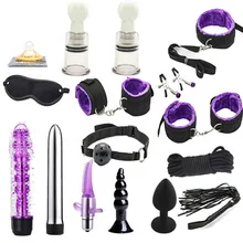 17Pcs Dildo Vibrator Anal Plugs Handcuffs Whip Nipples Clip Blindfold Breast Pump BDSM Games Adult Sex Toys Kit For Couples