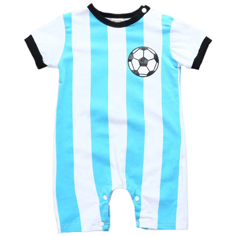 Для маленьких мальчиков Футбольная форма комбинезоны-ползунки для детей спортивный комбинезон Дети хлопок одежда для футбола номер семь игровой костюм без десять рубашка - Цвет: Blue Stripe