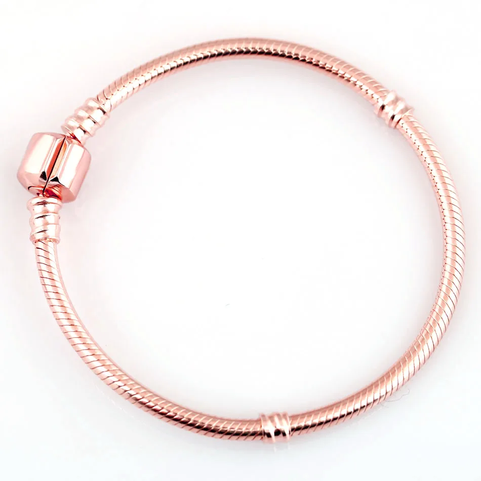 

925 Sterling Silver Bracelet Rose Gold Barrel Clasp Snake Chain Basic Bracelet Bangle For Women Bead Charm DIY Pandora Jewelry