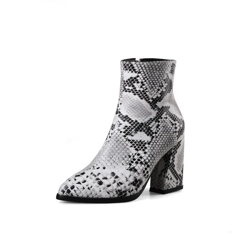 Красочная змея кожаные сапоги женские на высоком каблуке плотный чехол с острым носком на молнии женские вечерние ботинки челси дамские осенне-зимние - Цвет: 1