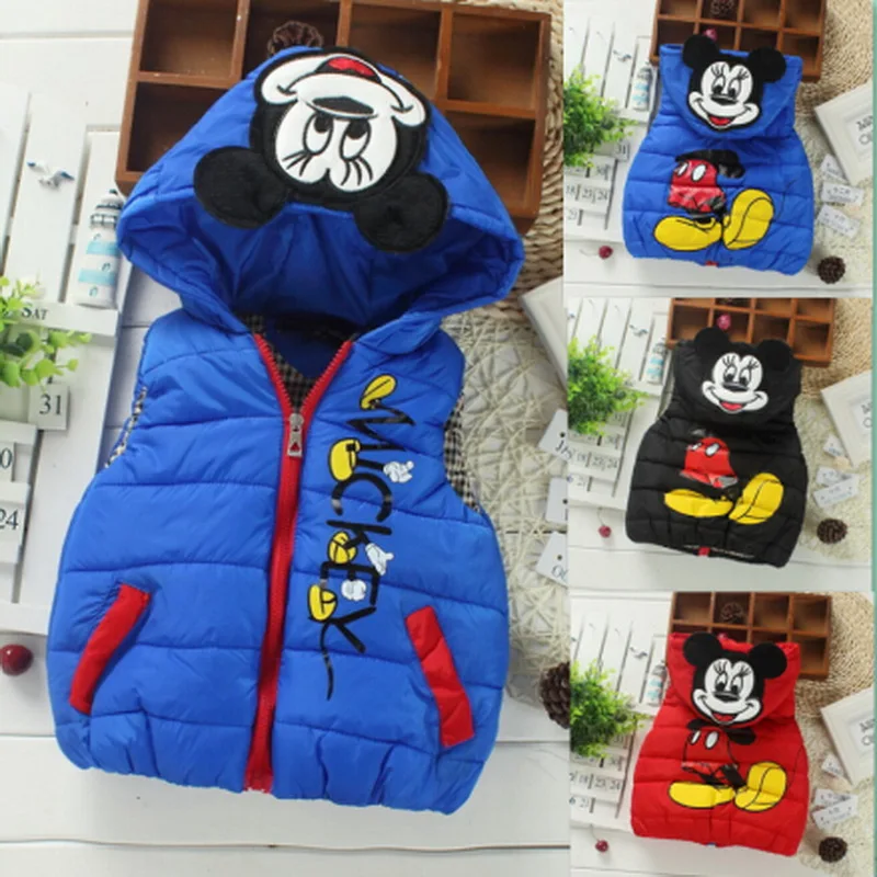 Kiqoo 2016 Baby Children s Autumn Winter Fashion Cartoon Zipper Vest Sports Leisure Down Vest Baby