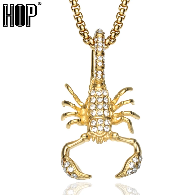 

HIP Hop Bling Iced Out Cubic Zirconia Animal Necklace Titanium Stainless Steel Scorpion Necklaces Pendants for Men Rock Jewelry