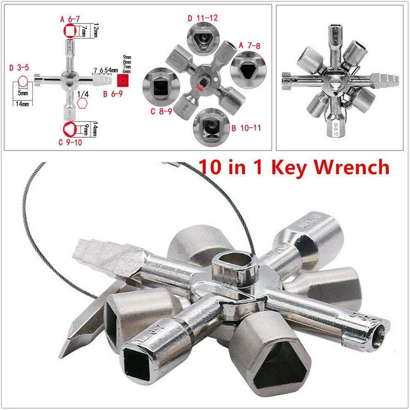 10 в 1 многофункциональный электрик сантехник Универсальный перекрестный переключатель ключ универсальный квадратный треугольный ключ для газового поезда