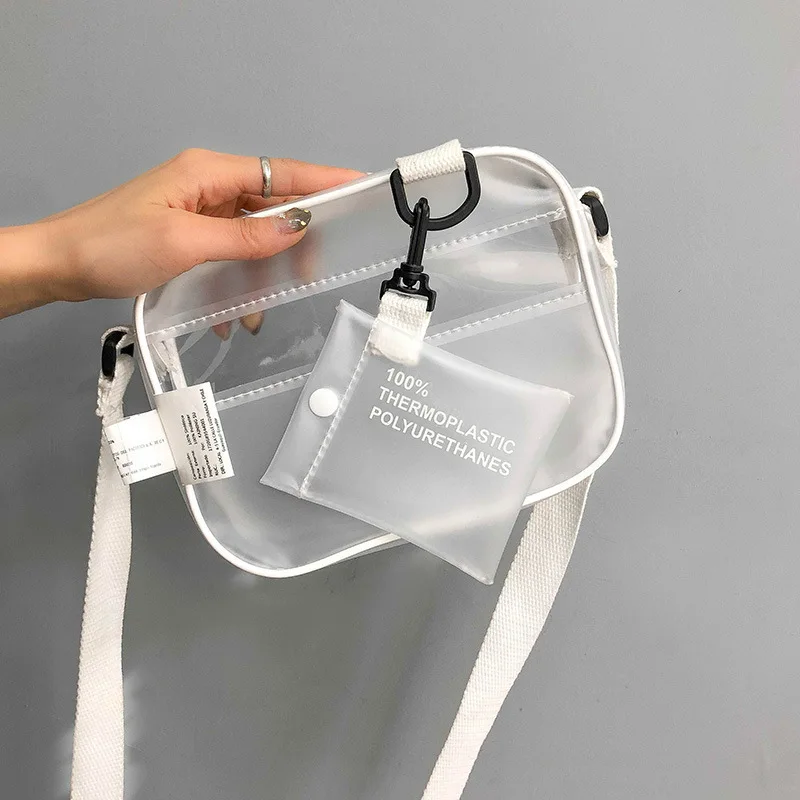 

Causual PVC Transparent Clear Woman Crossbody Bags Shoulder Bag Handbag Jelly Small Phone Bags with Card Holder Wide Straps Flap