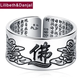 

2019 Buddha Mantra Scripture Lotus Adjustable Rings 100% Real S999 Sterling Silver Indian jewelry for Men Women Opening Ring R01