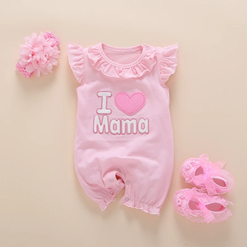 

newborn baby girl romper clothes sets summer 2018 embroidery cotton baby jumpsuit i love mama baby clothing with headband shoes