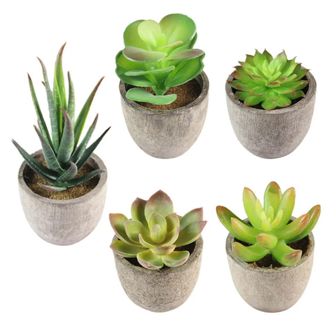 

Mini Artificial Plants Plastic Potted Landscape Succulents Pot DIY Green Fake Leaves for Desk Office Home Fake Decoration Plants