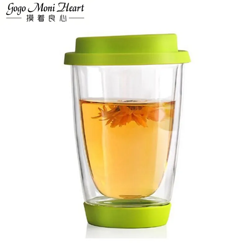

350ML Colorful Heat-resistant Double Wall Glass Cup with Silicon Cover and Bottom Clean Coffee Tea Glass Mug tea Drinkware
