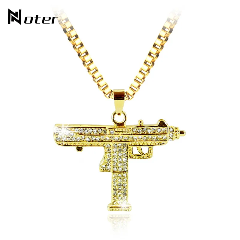 Punk Rock Uzi Necklace Men Charm Gold 