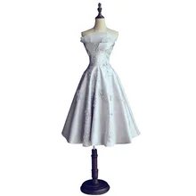 Silber Abendkleider Kurze 2017 Scalloped Applique Weg Von der Schulter Lace up Elegante Knielangen Plus Größe Party Kleider 12131356