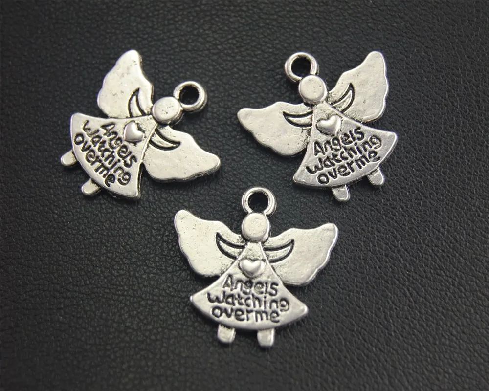 

30pcs Antique Sliver angels watching over me Charms for Jewelry Making DIY Handmade Craft 19x19mm A1993