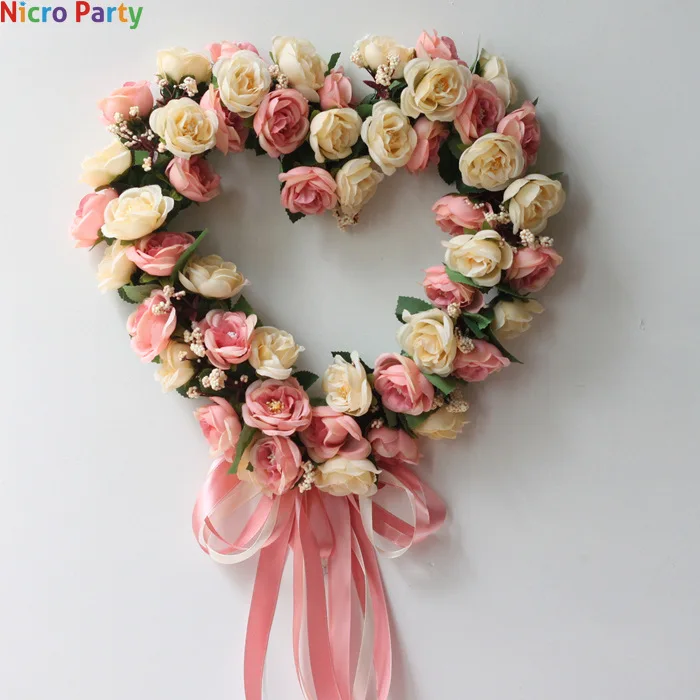 

Nicro Fake Silk Rose Artificial Flowers Hanging Wedding Road Wreath Heart Style Festival Supplies Ornament for Home #Art24