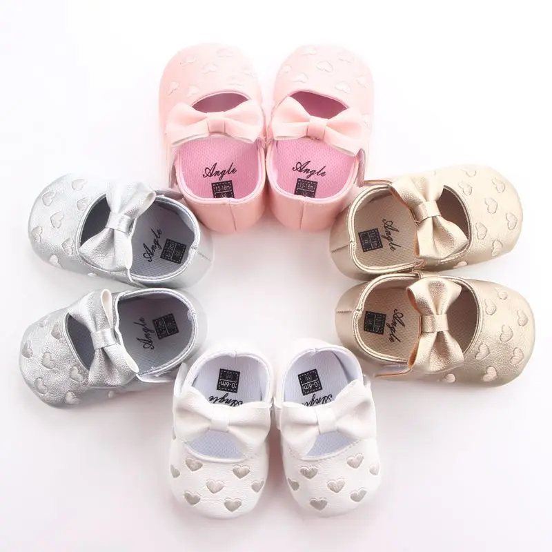 Fashion Heart bow shoes first step neonatal soft soles baby bed shoes