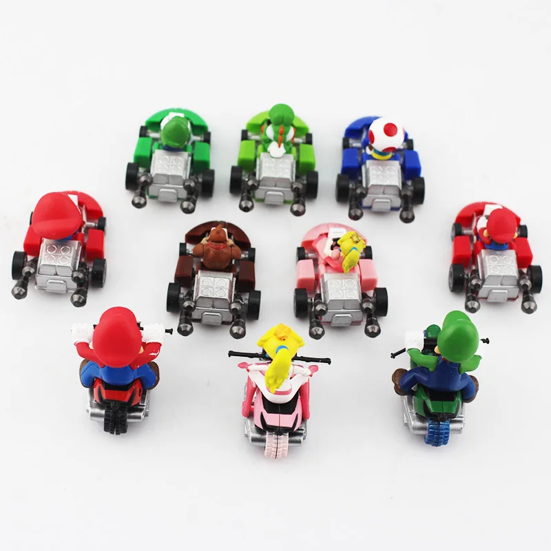 10pcs/lot Super Mario Bros Kart Pull Back Cars Luigi Yoshi Toad Princess Peach Donkey Kong Mini Cars Gift For Children