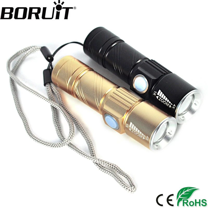 

BORUiT RJ-5501 Q5 LED Mini Pocket Flashlight USB Rechargeable 3-Mode Torch Bike Zoom Camping Hunting Lantern Built-in Battery