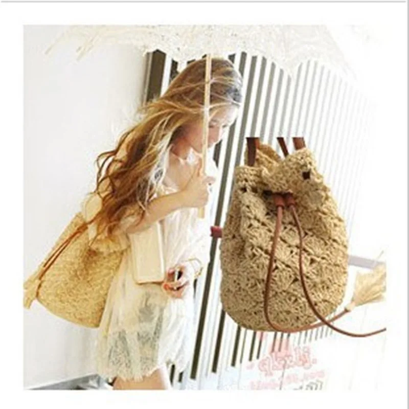 

Vintage Boho Handmade Hollow Crochet Straw Weave Shoulder Bag Woven Women Lady Handbag Summer Beach Tassel Bag