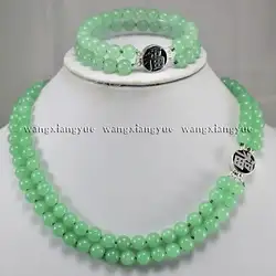 2 ряда натуральный 8 мм зеленый нефрит драгоценные камни ювелирные изделия цепочки и ожерелья Браслет Комплект AAA класс