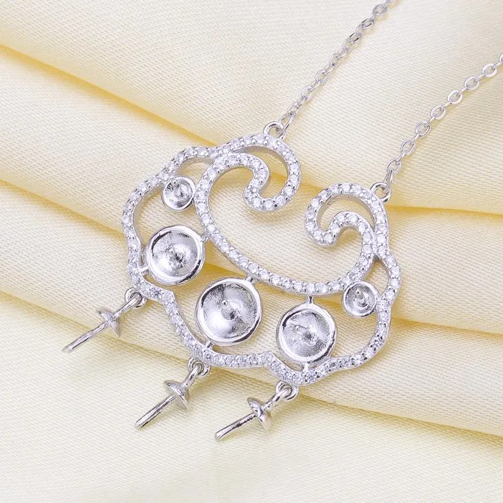 Fashion 925 Sterling Silver Pearl Necklace Chain with Pendant Mountings